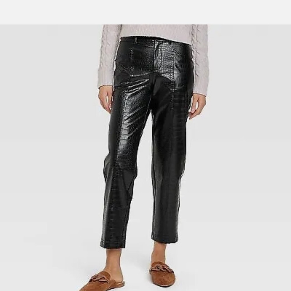 A New Day Shiny Black Croc-Textured Pants